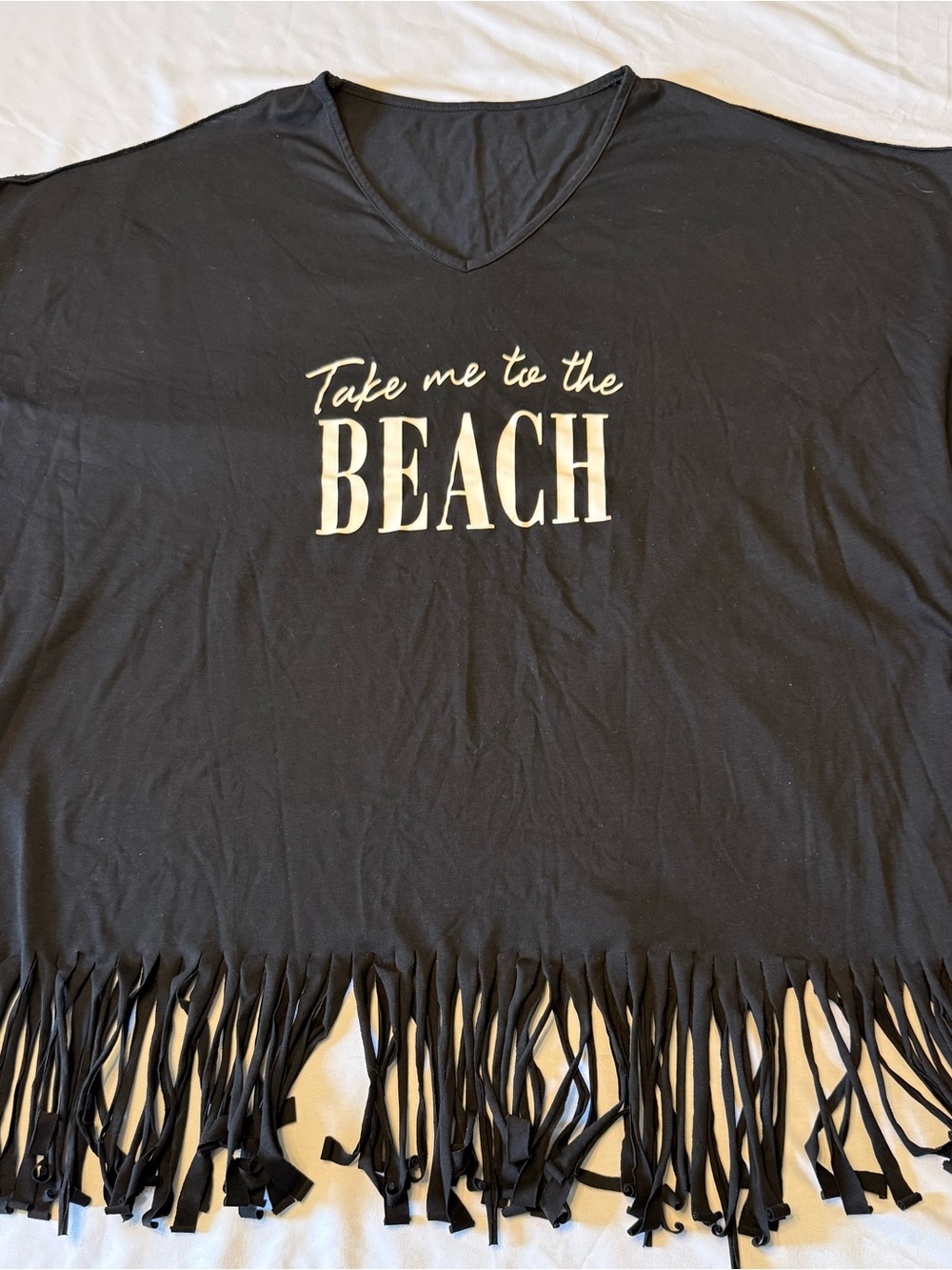 Amazon Black Fringe Swim Coverup with 'Take Me to the Beach' Print